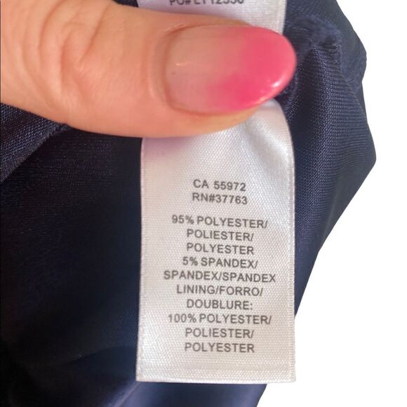 LAUNDRY BY SHELLI SEGAL Navy Blue Tulip Tiered Sleeveless Cocktail Dress 2 - Picture 2 of 4